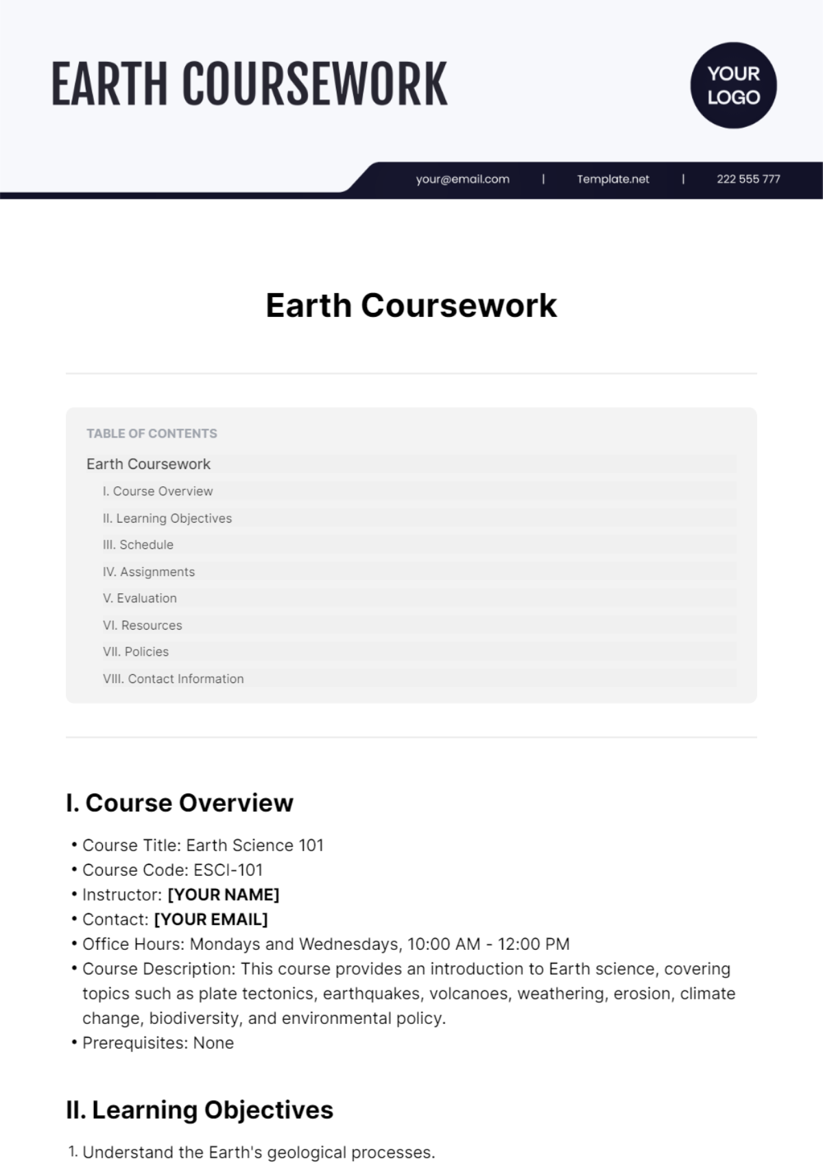 Earth Coursework Template