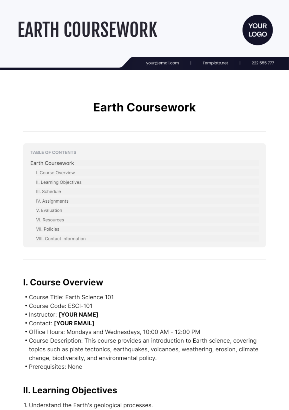 Earth Coursework Template - Edit Online & Download