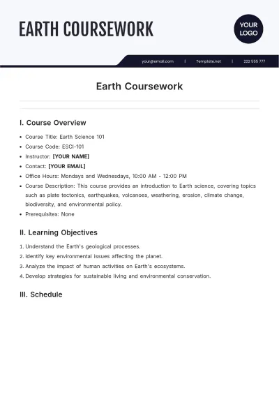 Free Earth Coursework Template to Edit Online