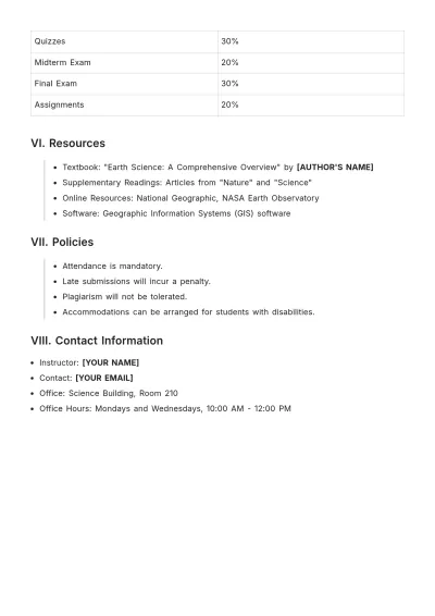 Free Earth Coursework Template to Edit Online