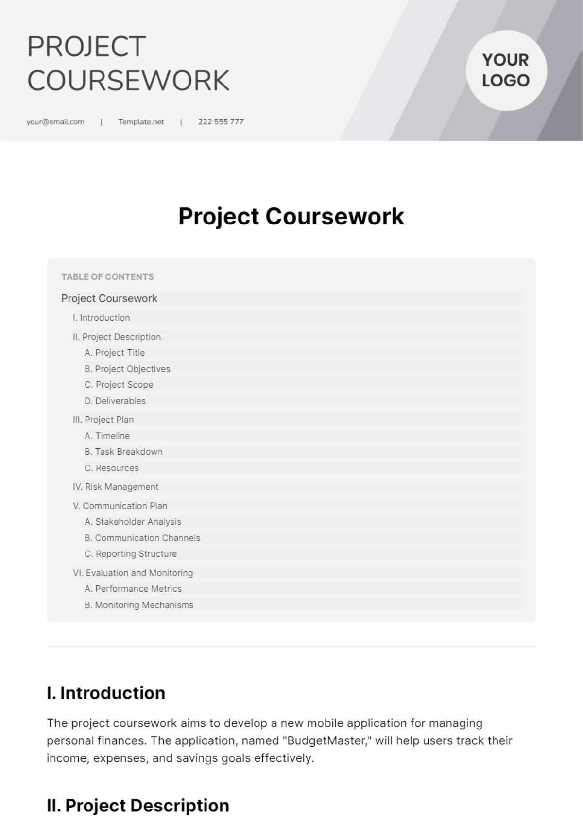 Project Coursework Template