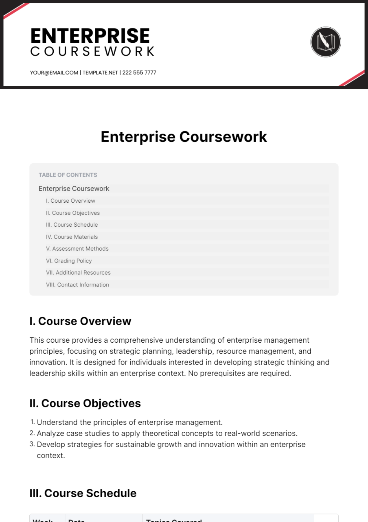 Enterprise Coursework Template - Edit Online & Download