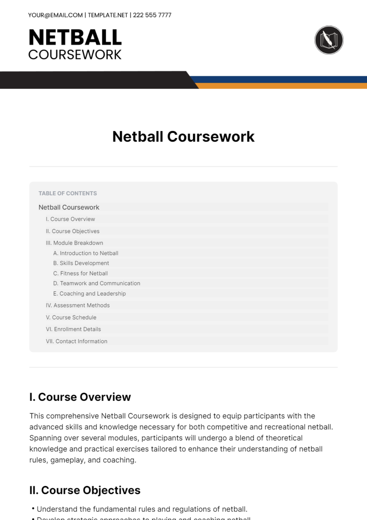 Netball Coursework Template
