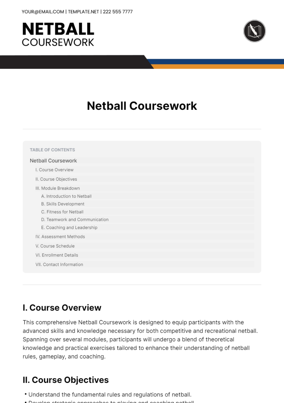 Netball Coursework Template - Edit Online & Download