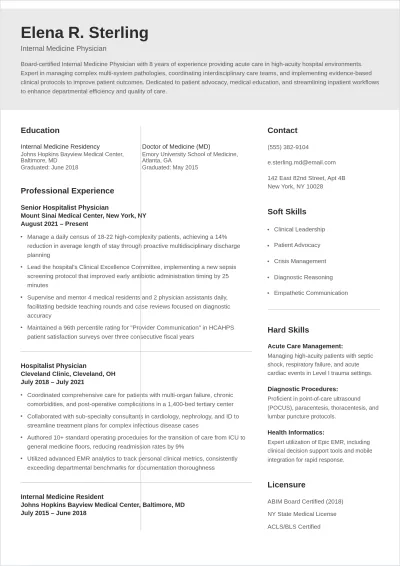 Free One Page Medical ATS CV Template, AI CV Builder