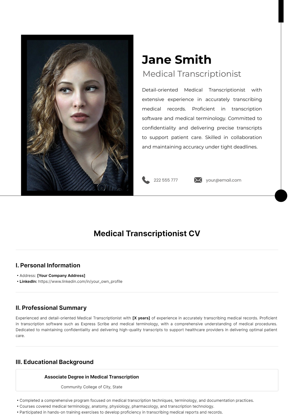 Medical Transcriptionist CV Template