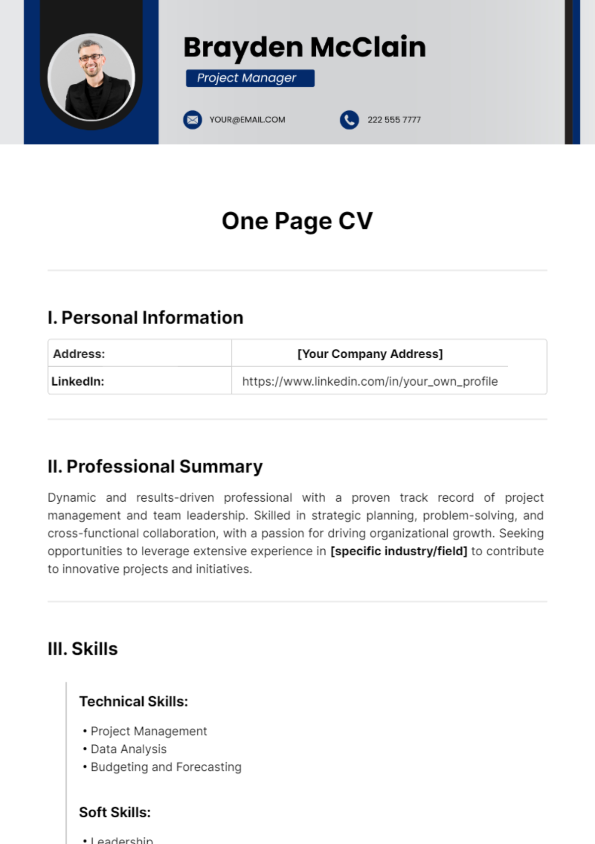 One Page CV Template