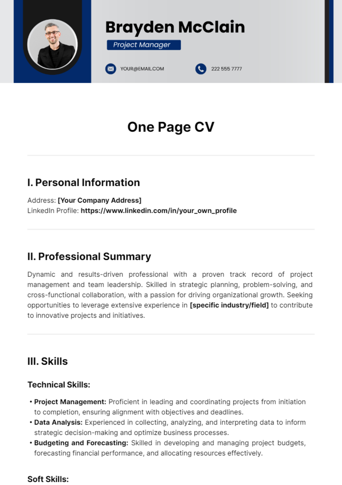 One Page CV Templates - Edit Online & Download Example | Template.net