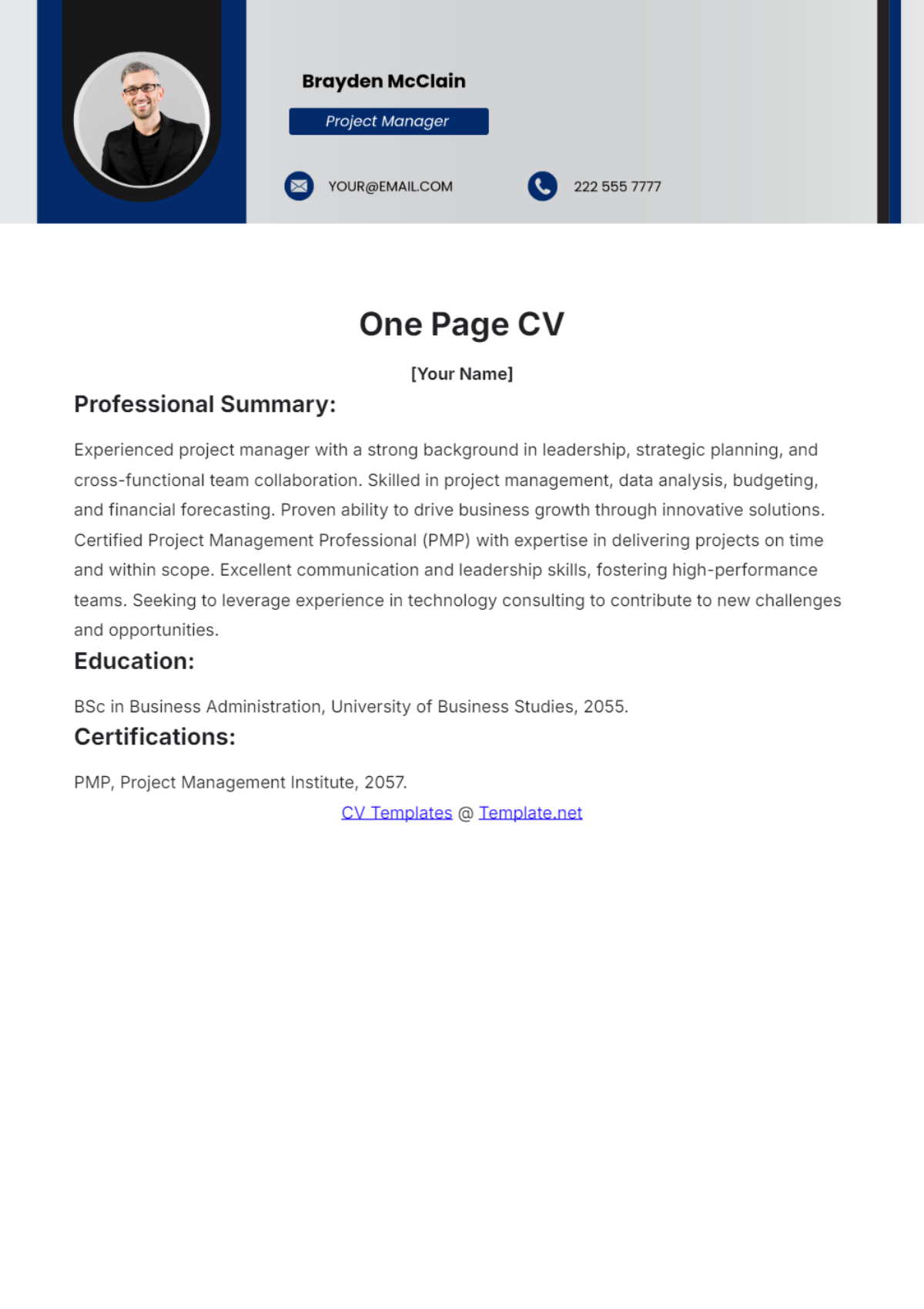 One Page CV Template - Edit Online & Download