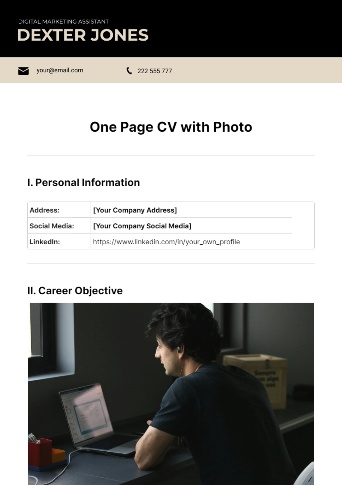 One Page CV with Photo Template - Edit Online & Download