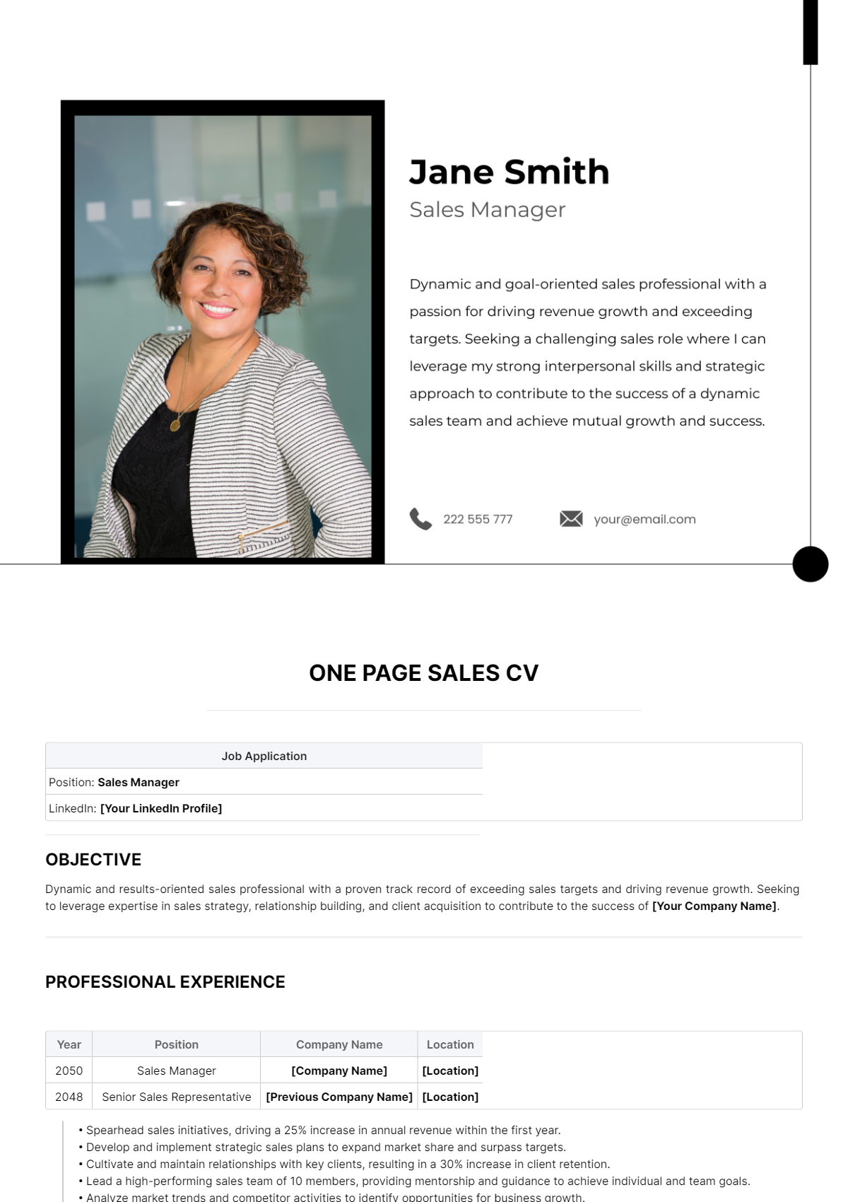 One Page Sales CV Template - Edit Online & Download