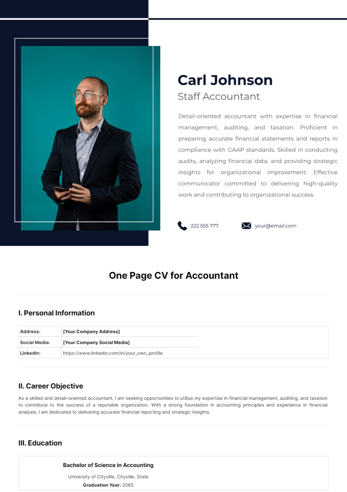 One Page CV for Accountant Template - Edit Online & Download