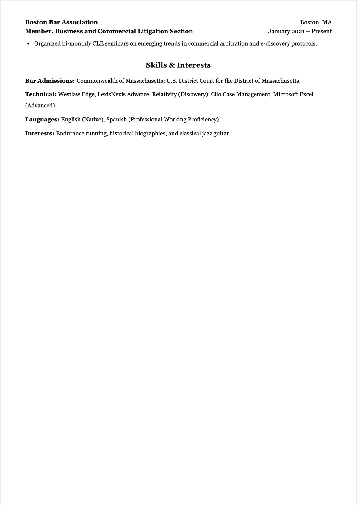 Free Legal Associate ATS CV Template, AI CV Builder