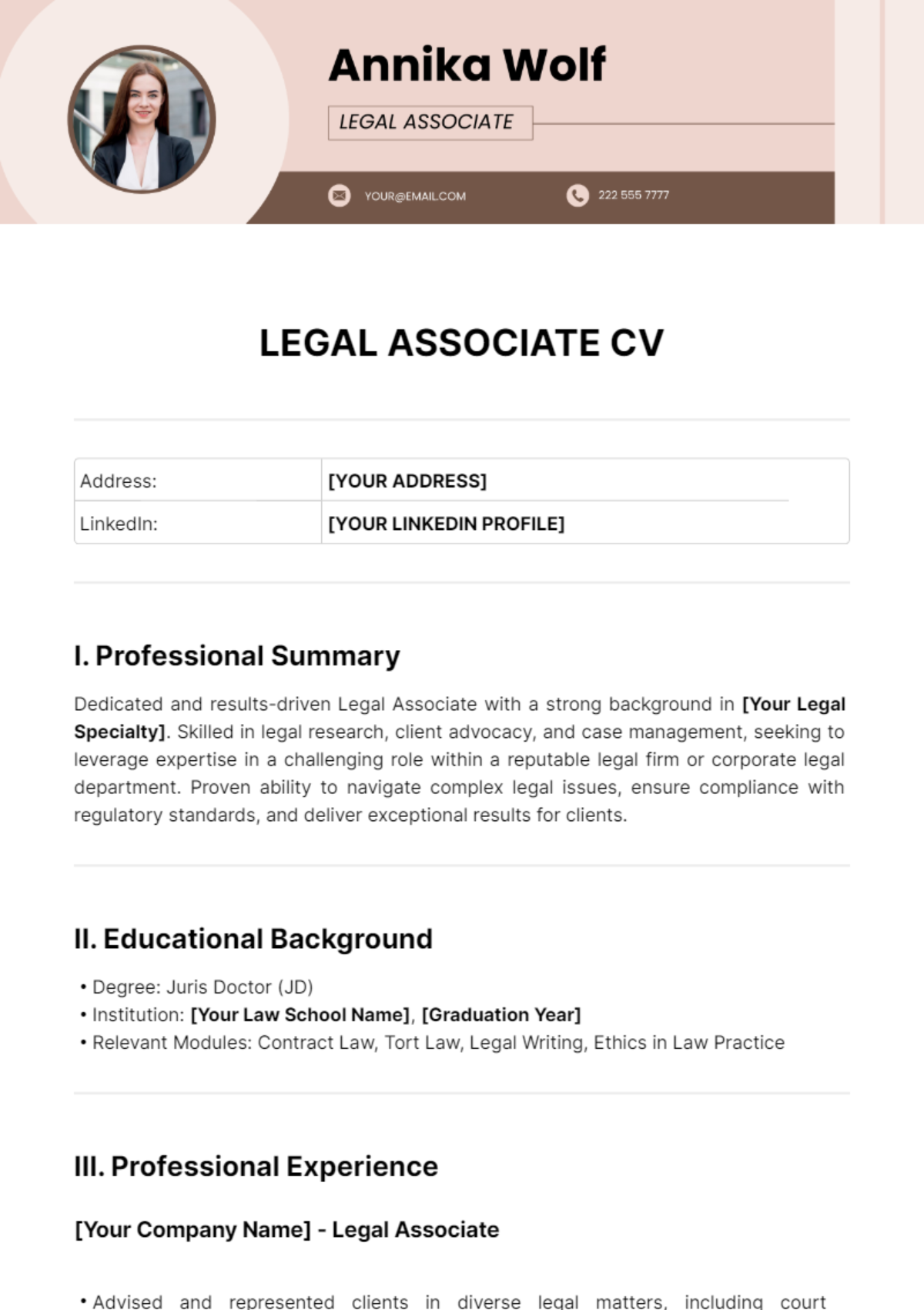 Legal Associate CV Template
