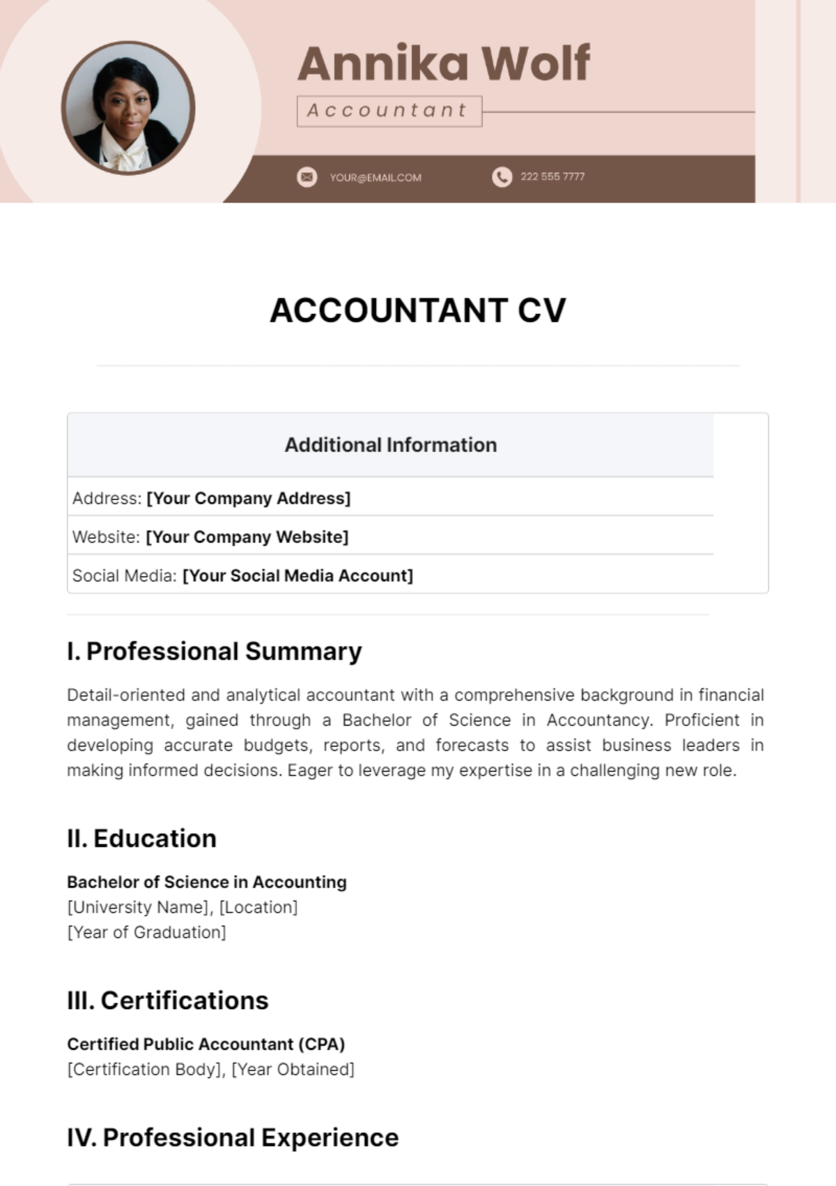 Accountant CV Template - Edit Online & Download