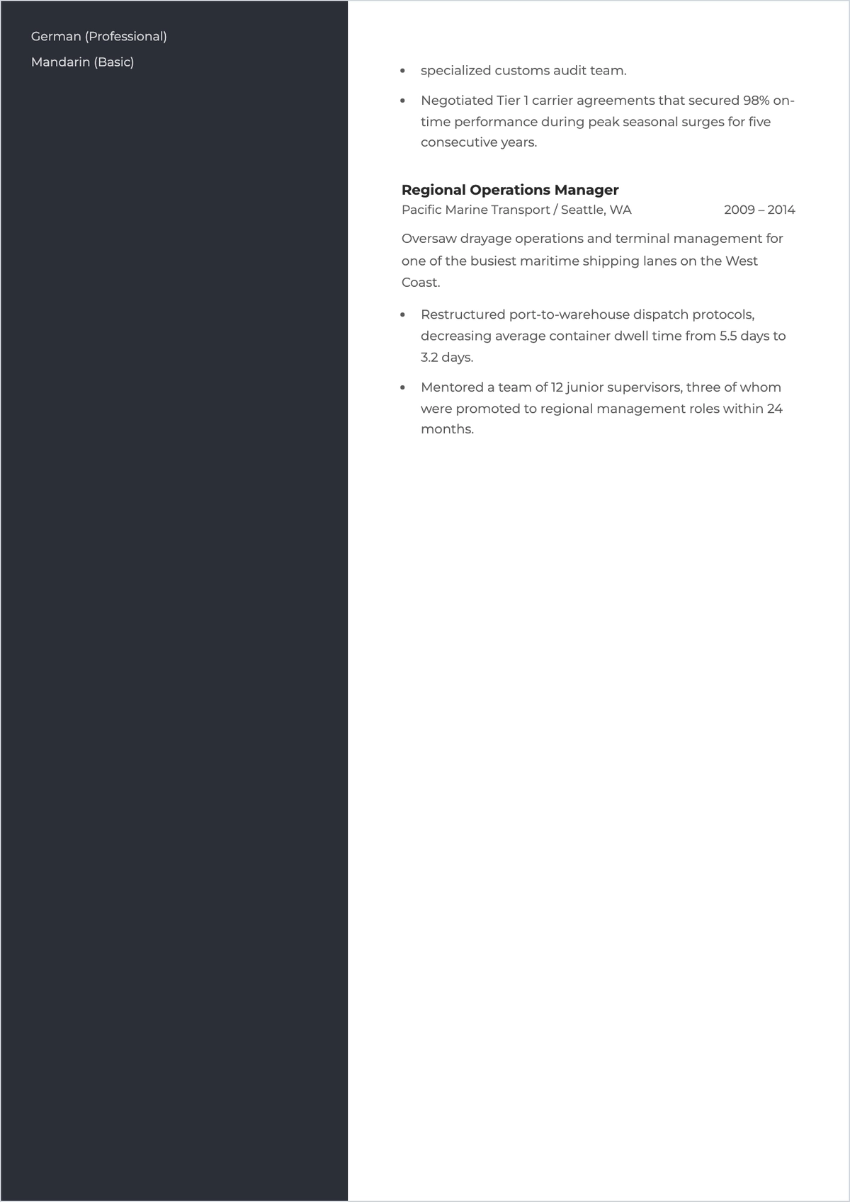 Free One Page Senior Management ATS CV Template, AI CV Builder