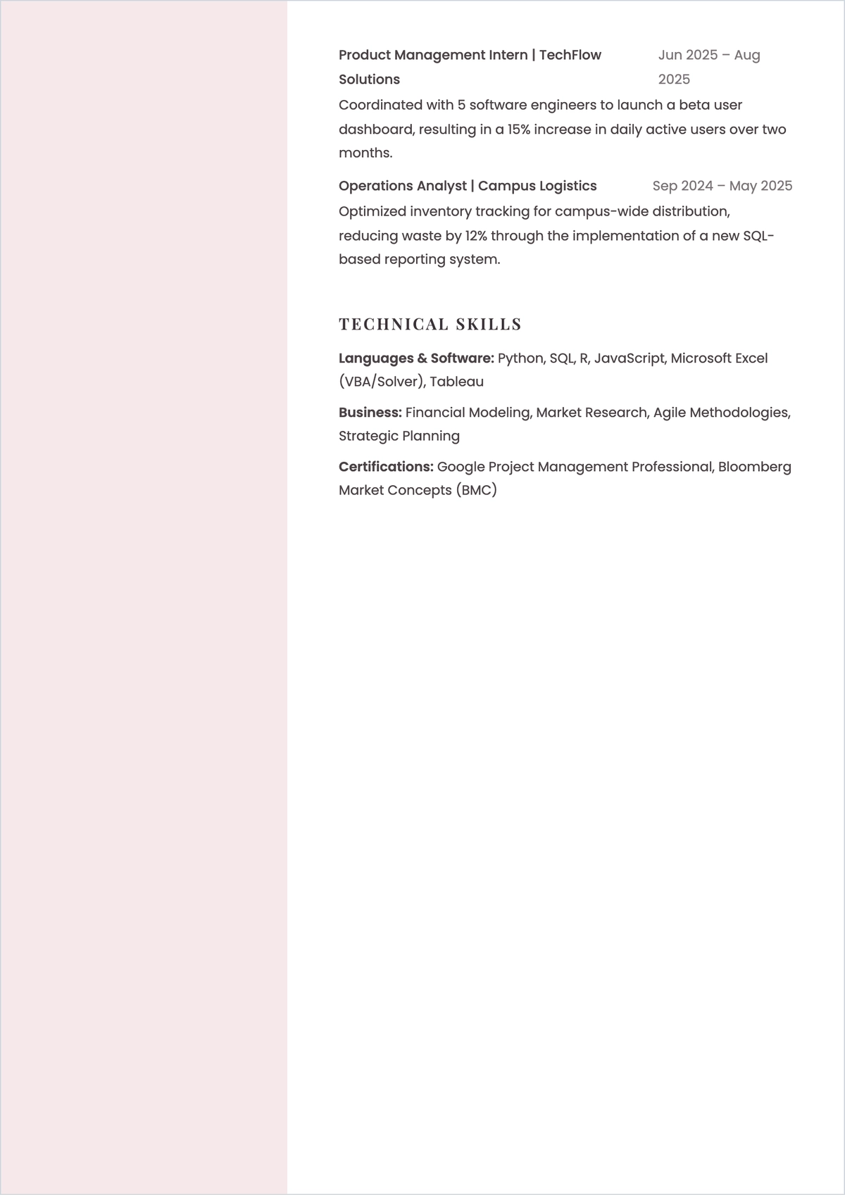 Free One Page Student ATS CV Template, AI CV Builder
