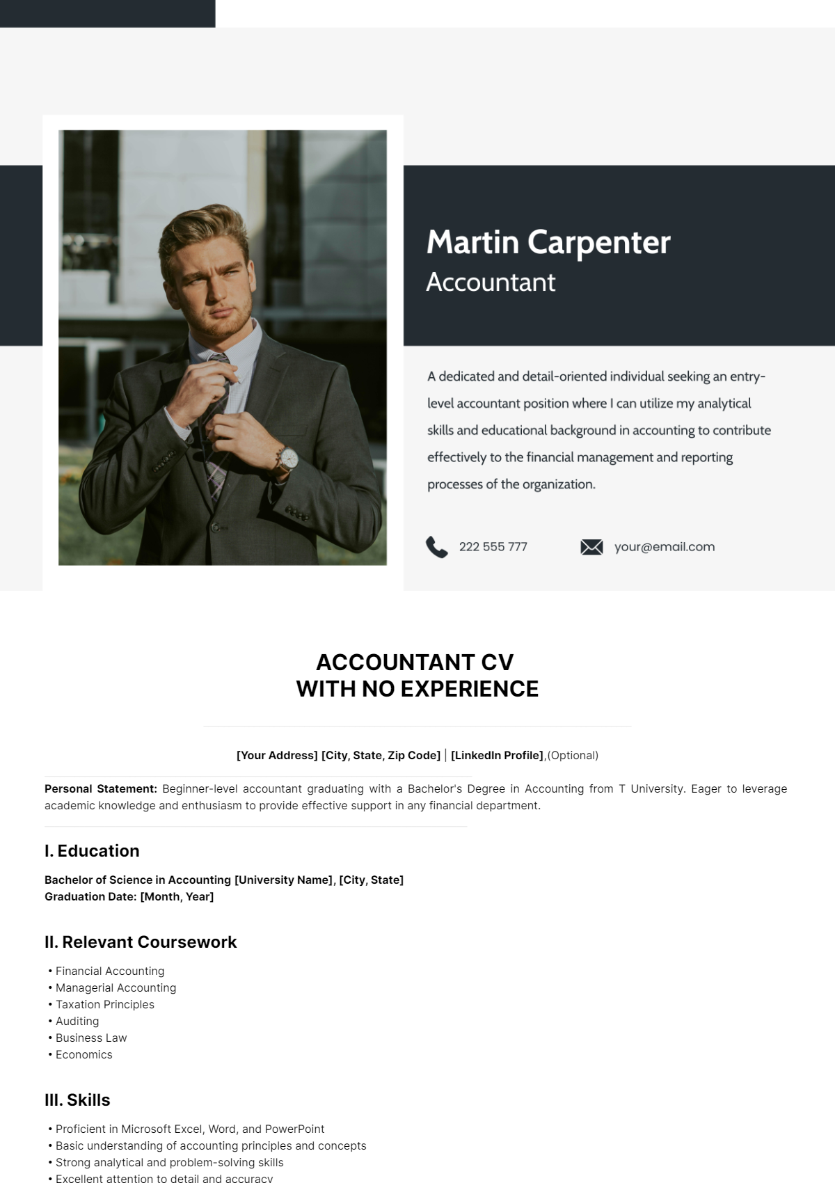 Accountant CV with No Experience Template - Edit Online & Download