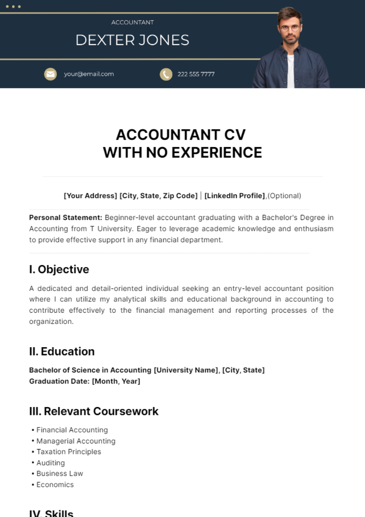Accountant CV with No Experience Template