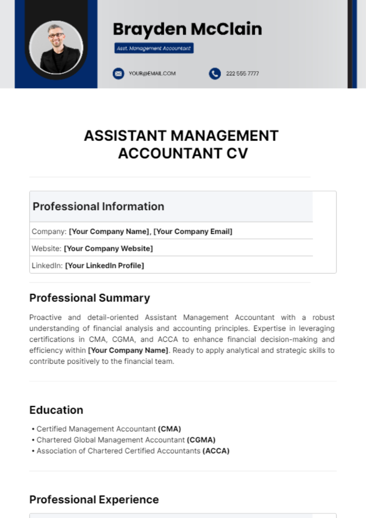 Assistant Management Accountant CV Template