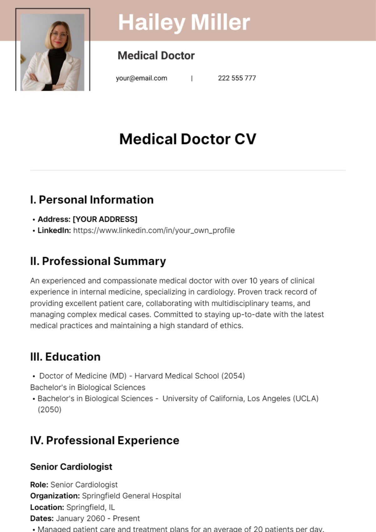 Free Medical Doctor CV Template