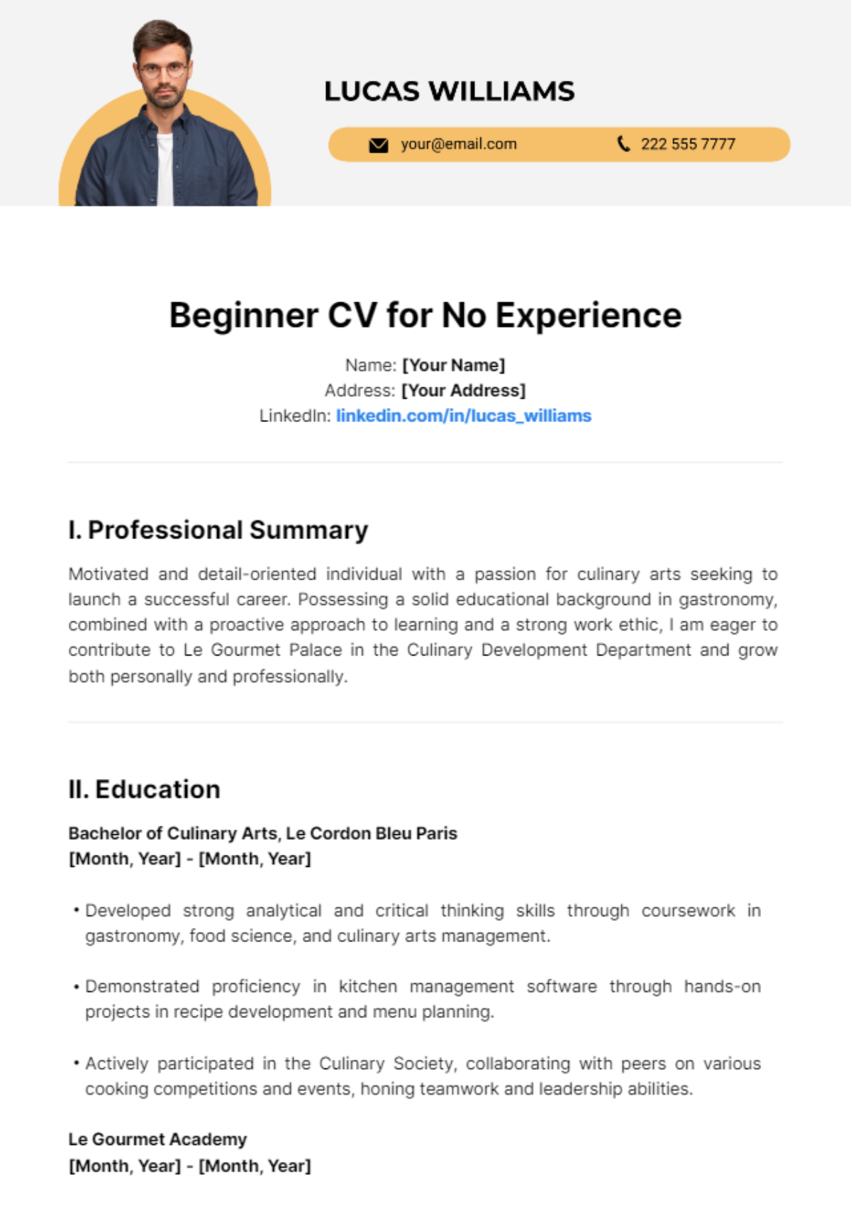 Beginner CV with No Experience Template - Edit Online & Download ...