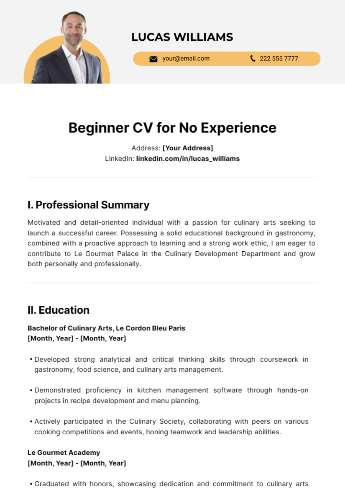 Beginner CV with No Experience Template - Edit Online & Download