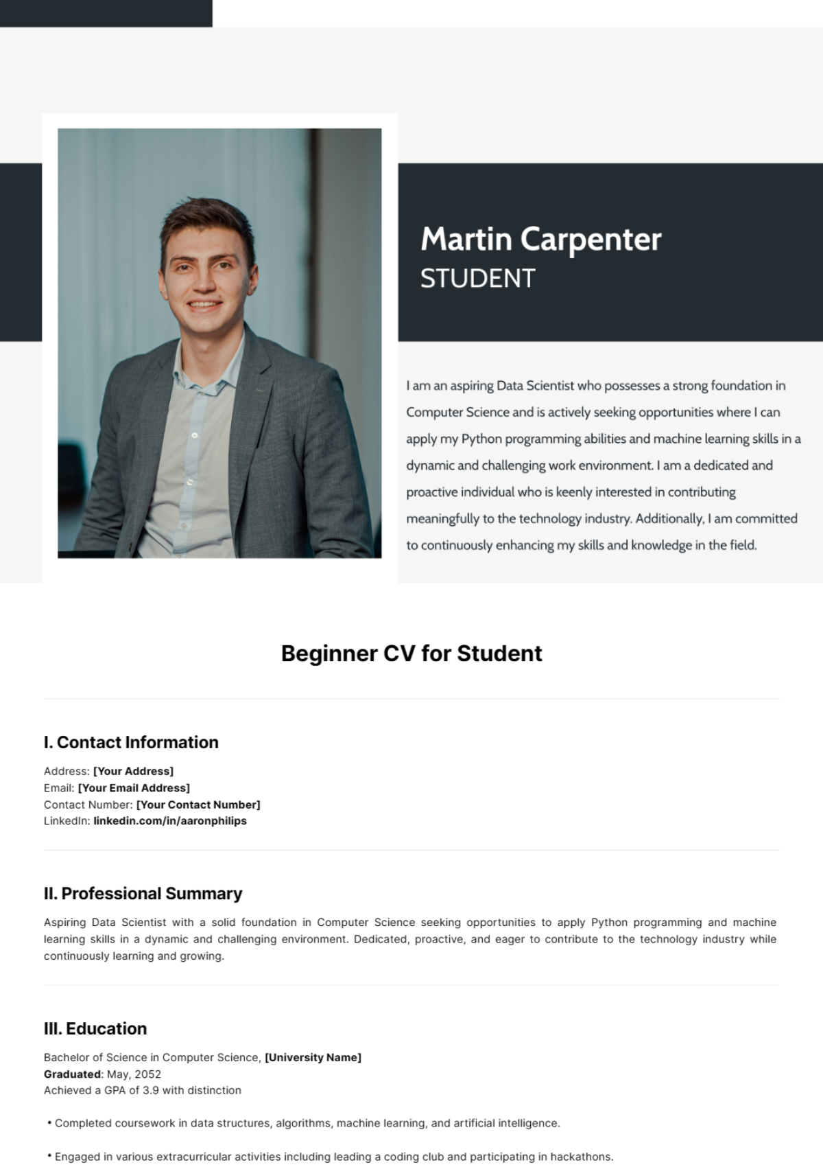 Beginner CV for Students Template - Edit Online & Download