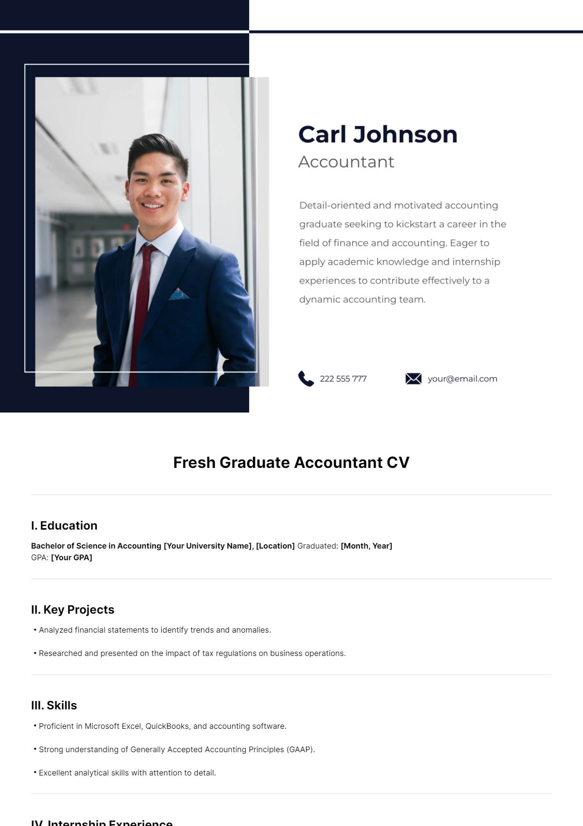 Fresh Graduate Accountant CV Template - Edit Online & Download