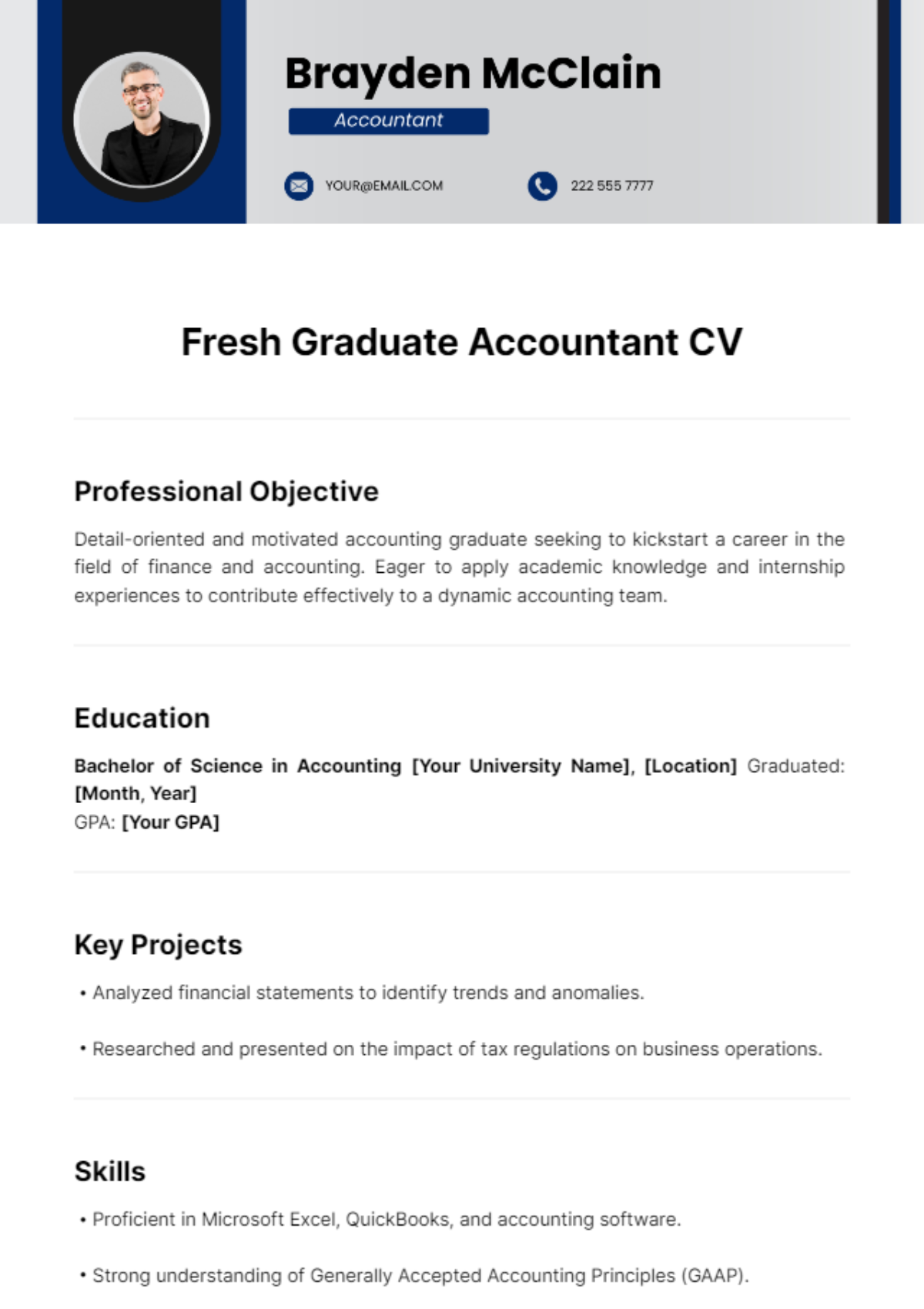 Fresh Graduate Accountant CV Template