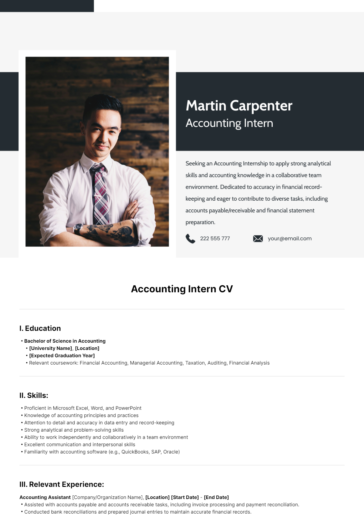 Accounting Intern CV Template - Edit Online & Download