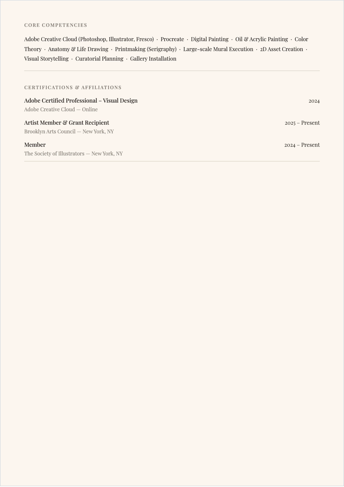 Free Beginner Artist ATS CV Template, AI CV Builder