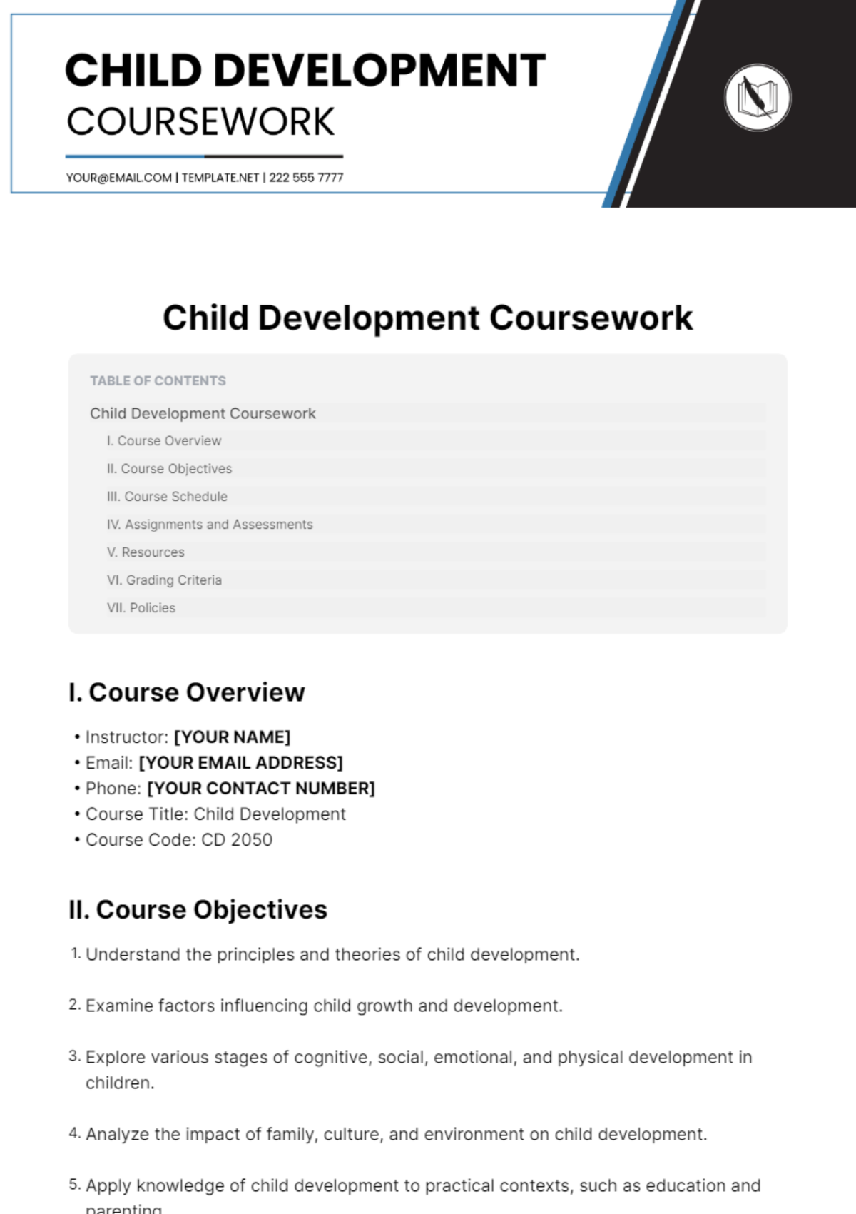 Child Development Coursework Template - Edit Online & Download