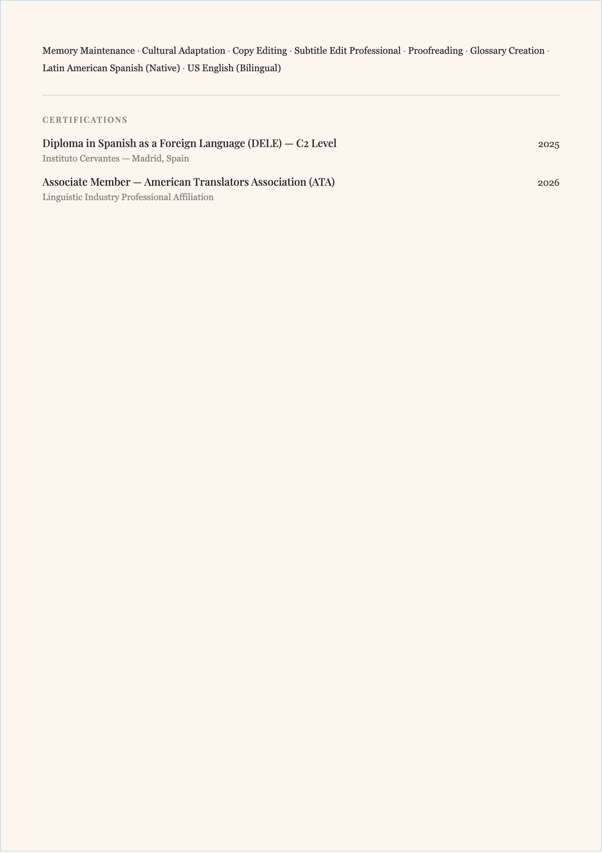Free Beginner Translator ATS CV Template, AI CV Builder