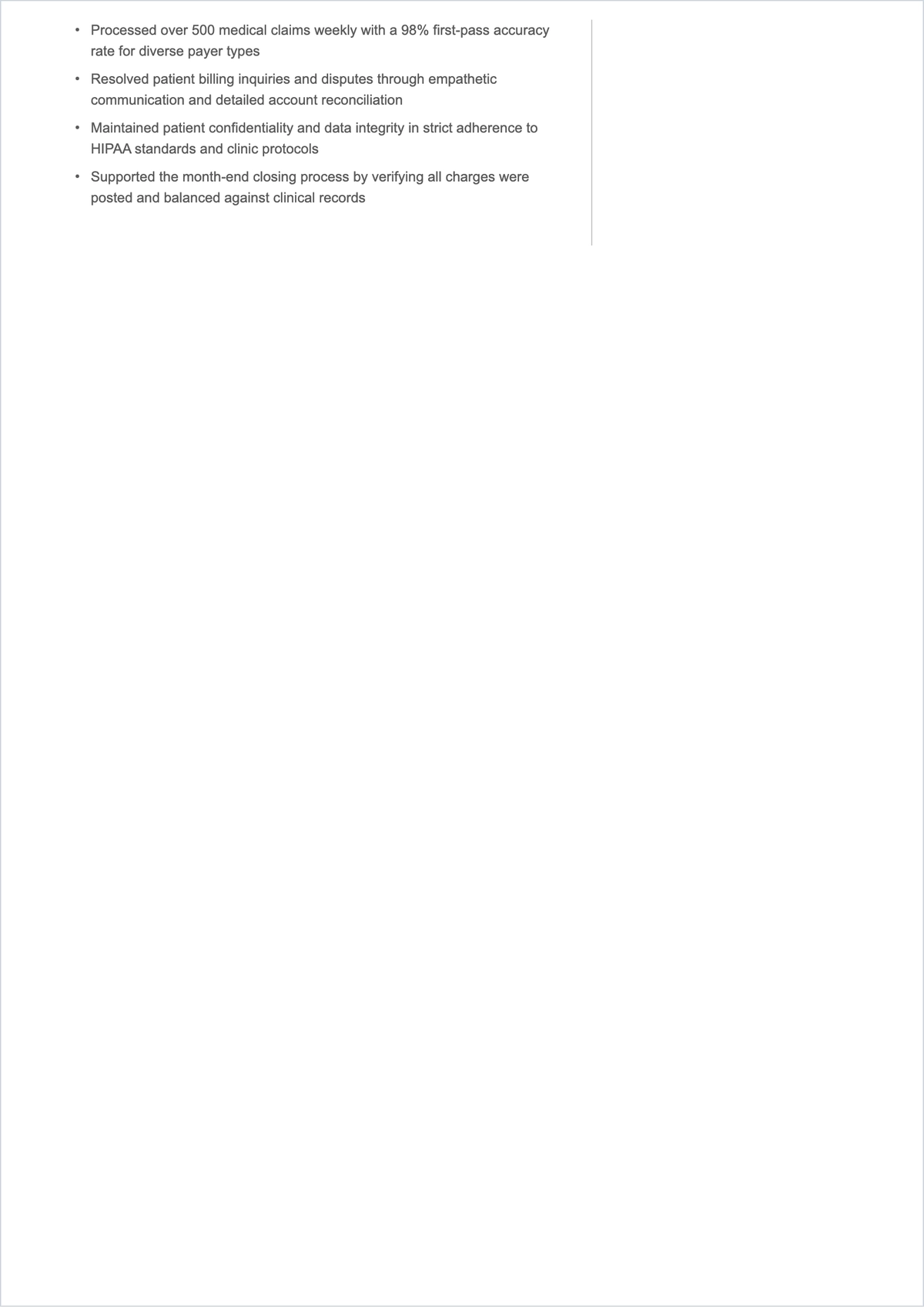 Free Printable Medical Biller ATS CV Template, AI CV Builder