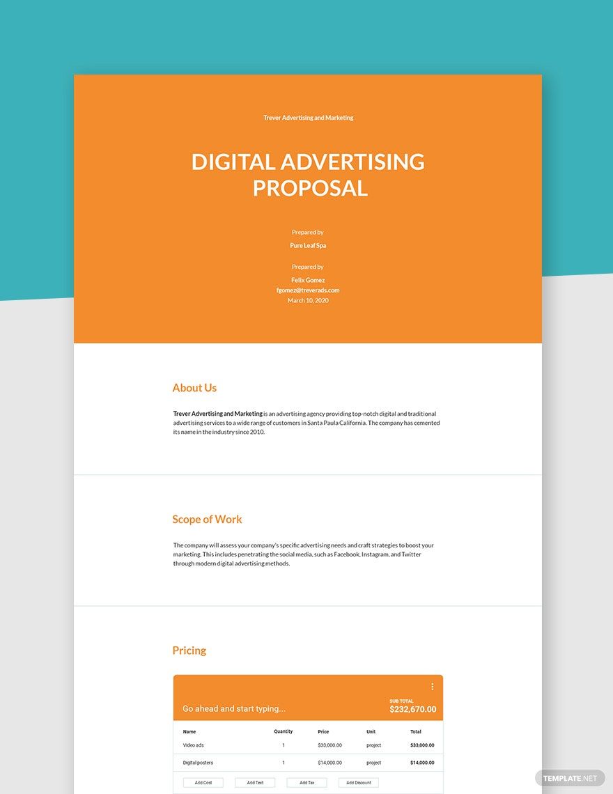 Sample Advertising Agency Proposal Template Google Docs Word Apple