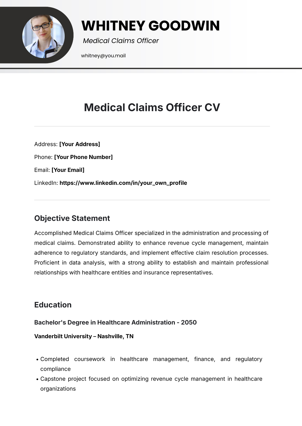 Free Medical Claims Officer CV Template