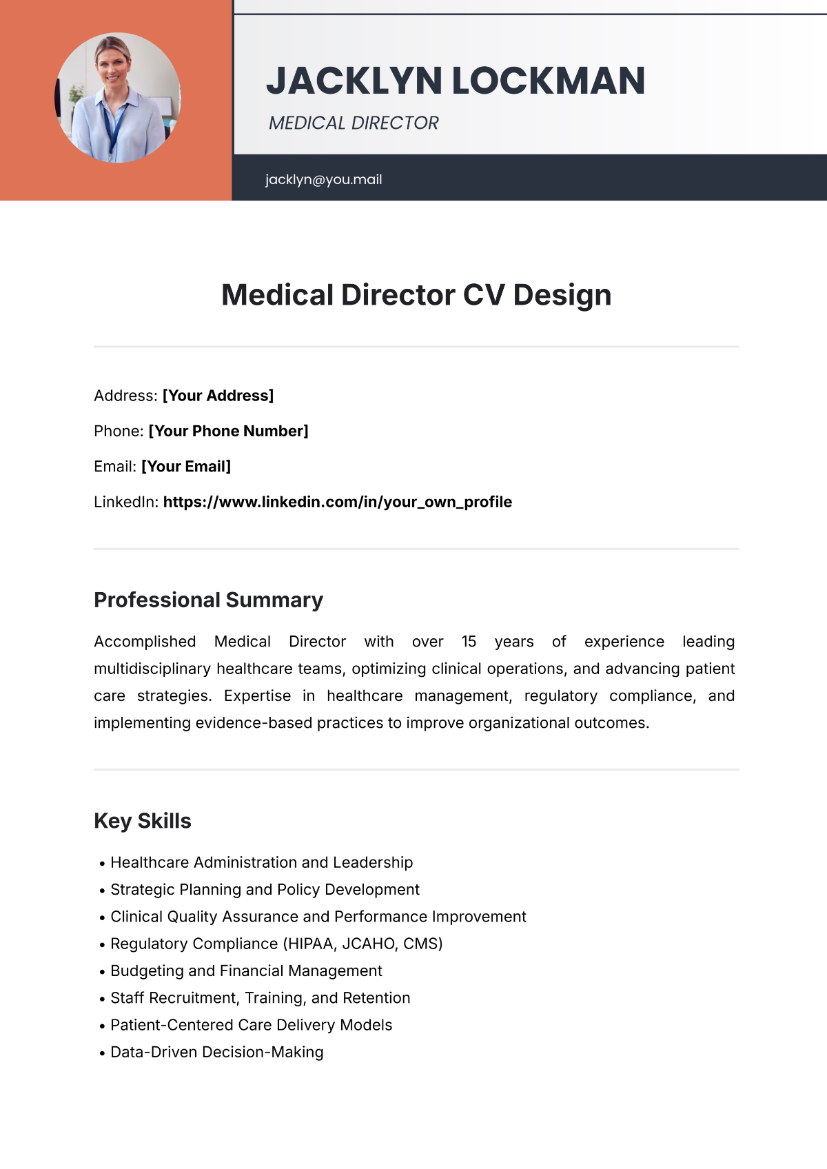 Free Medical Director CV Design Template