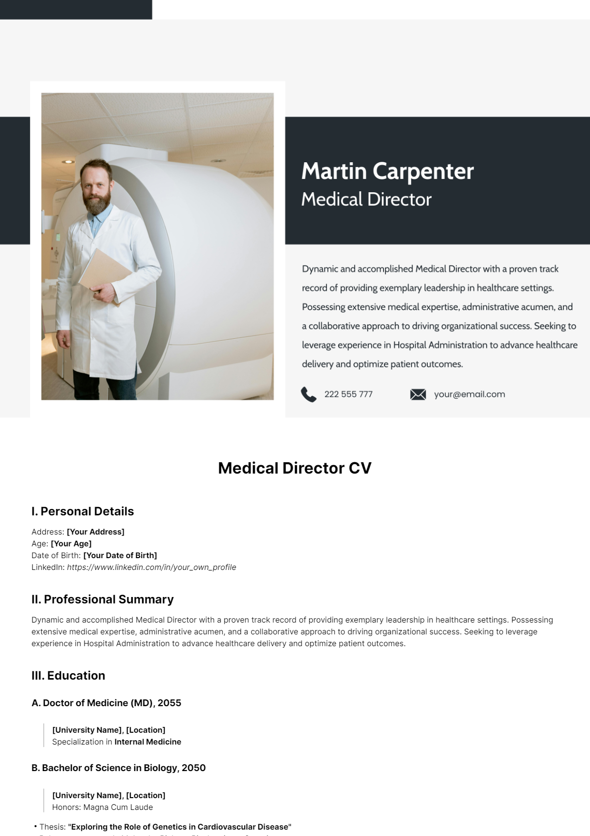 Medical Director CV Template - Edit Online & Download