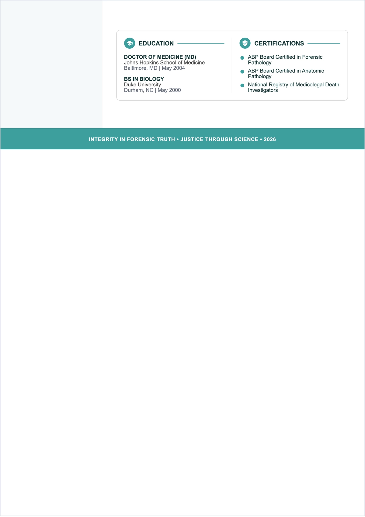 Free Medical Examiner ATS CV Template, AI CV Builder