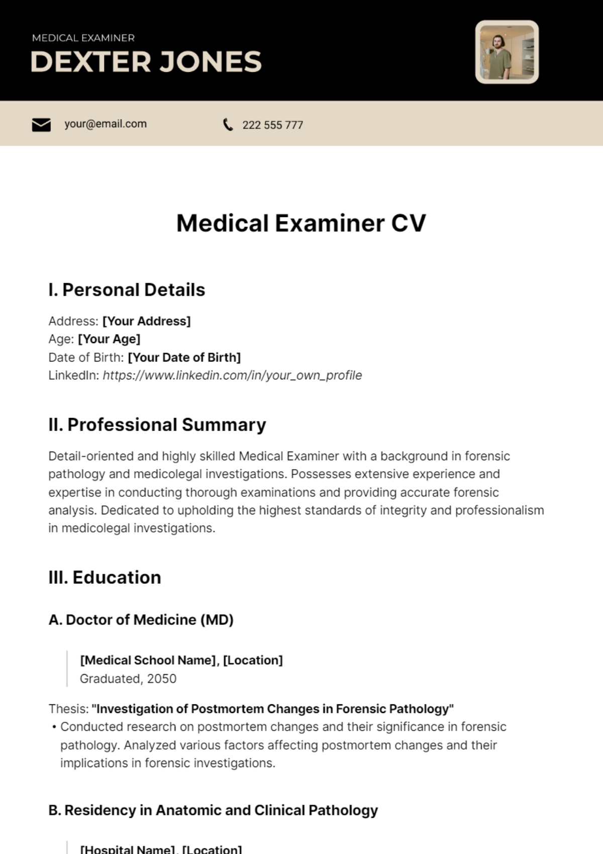 Medical Examiner CV Template - Edit Online & Download