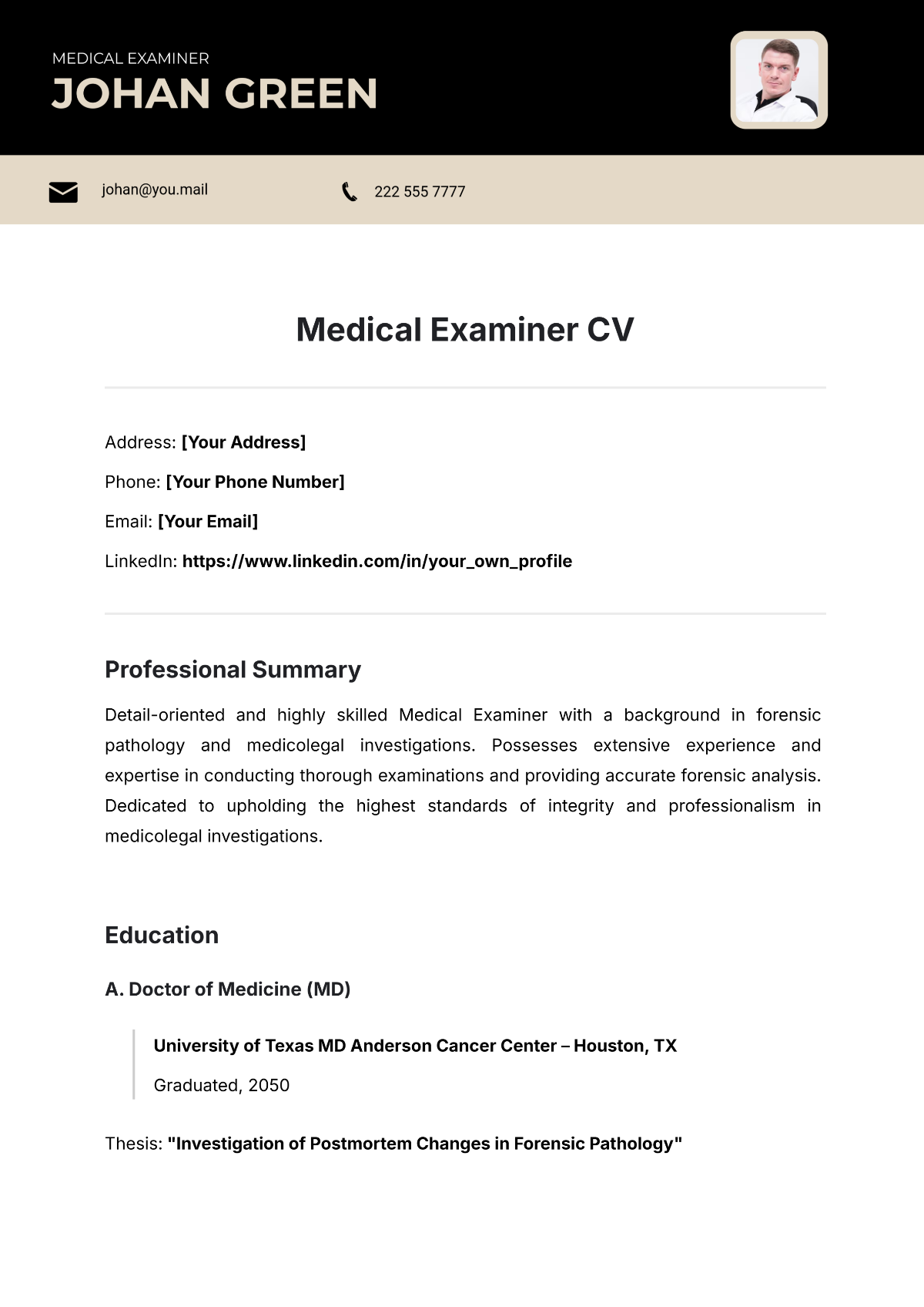 Free Medical Examiner CV Template