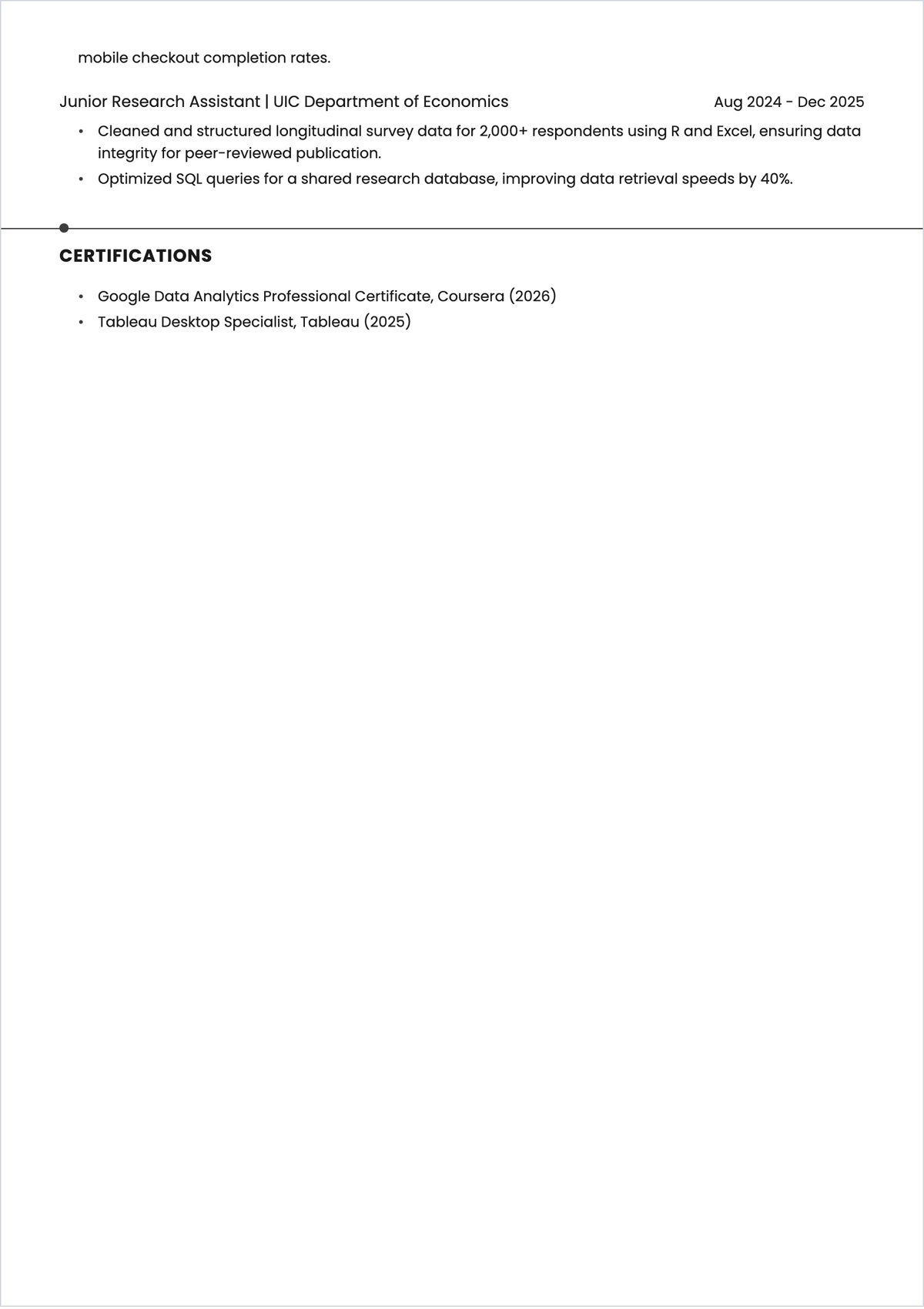 Free Data Analyst Beginner ATS CV Template, AI CV Builder