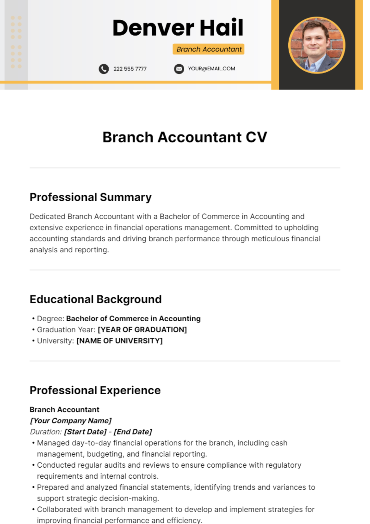 Branch Accountant CV Template - Edit Online & Download