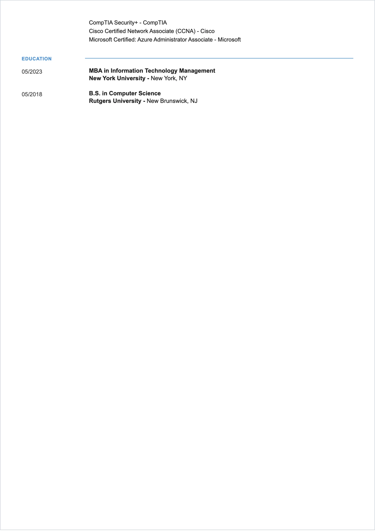 Free Simple IT ATS CV Template, AI CV Builder