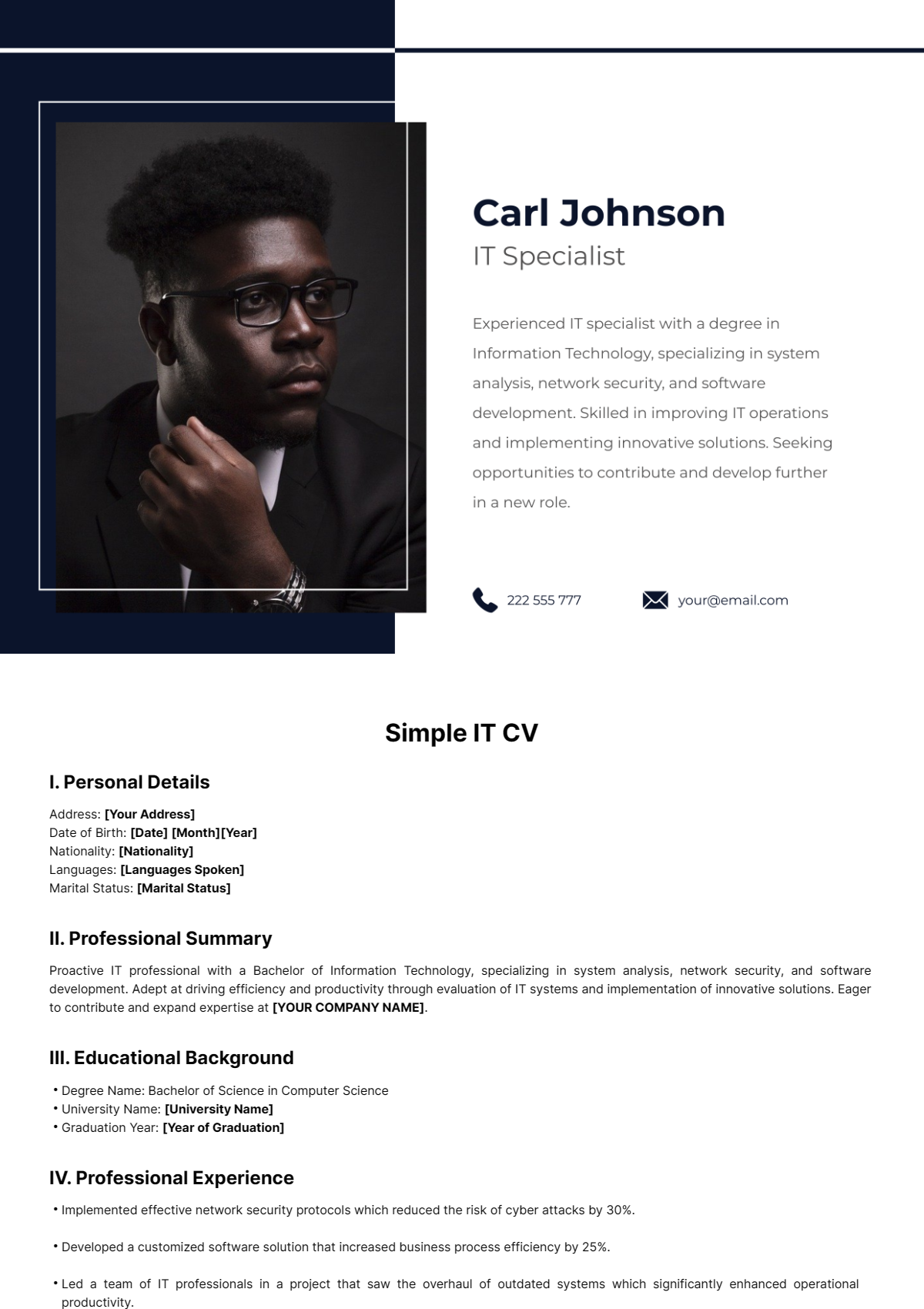 Free Simple IT CV Template