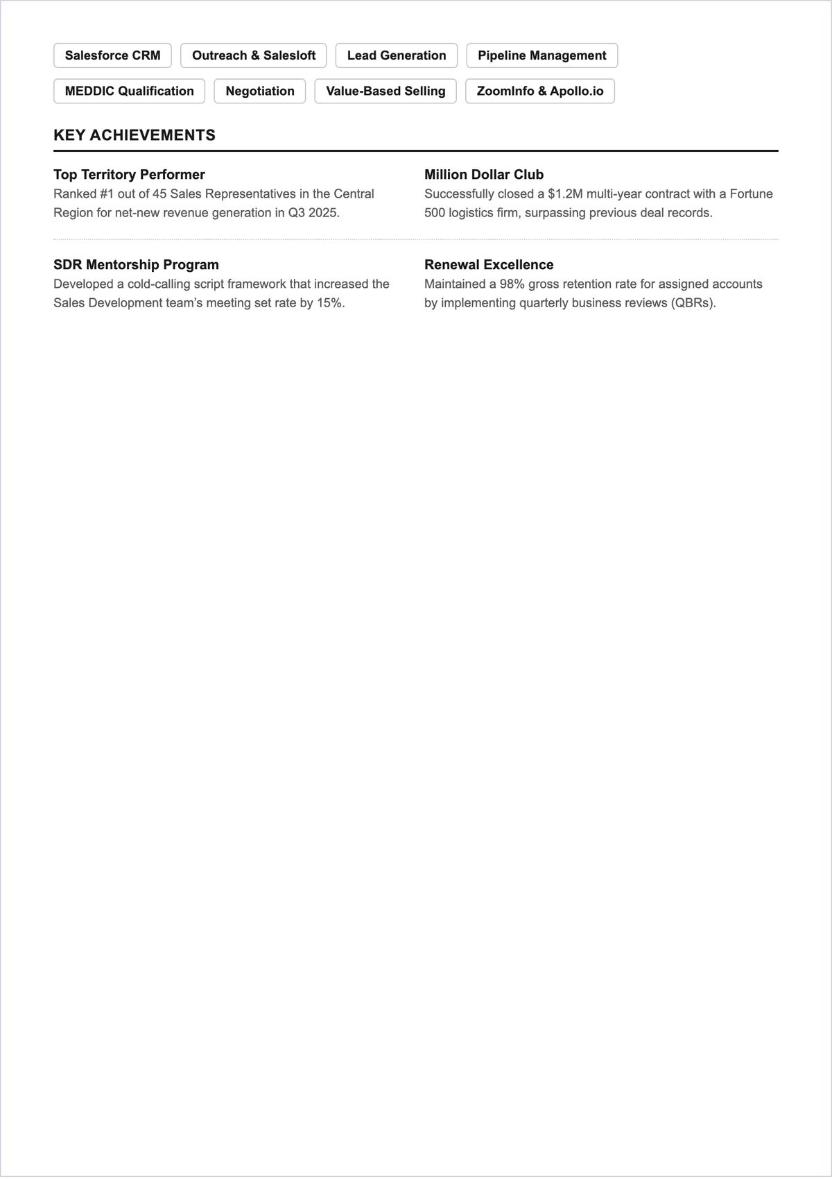 Free Sales Representative ATS CV Template, AI CV Builder