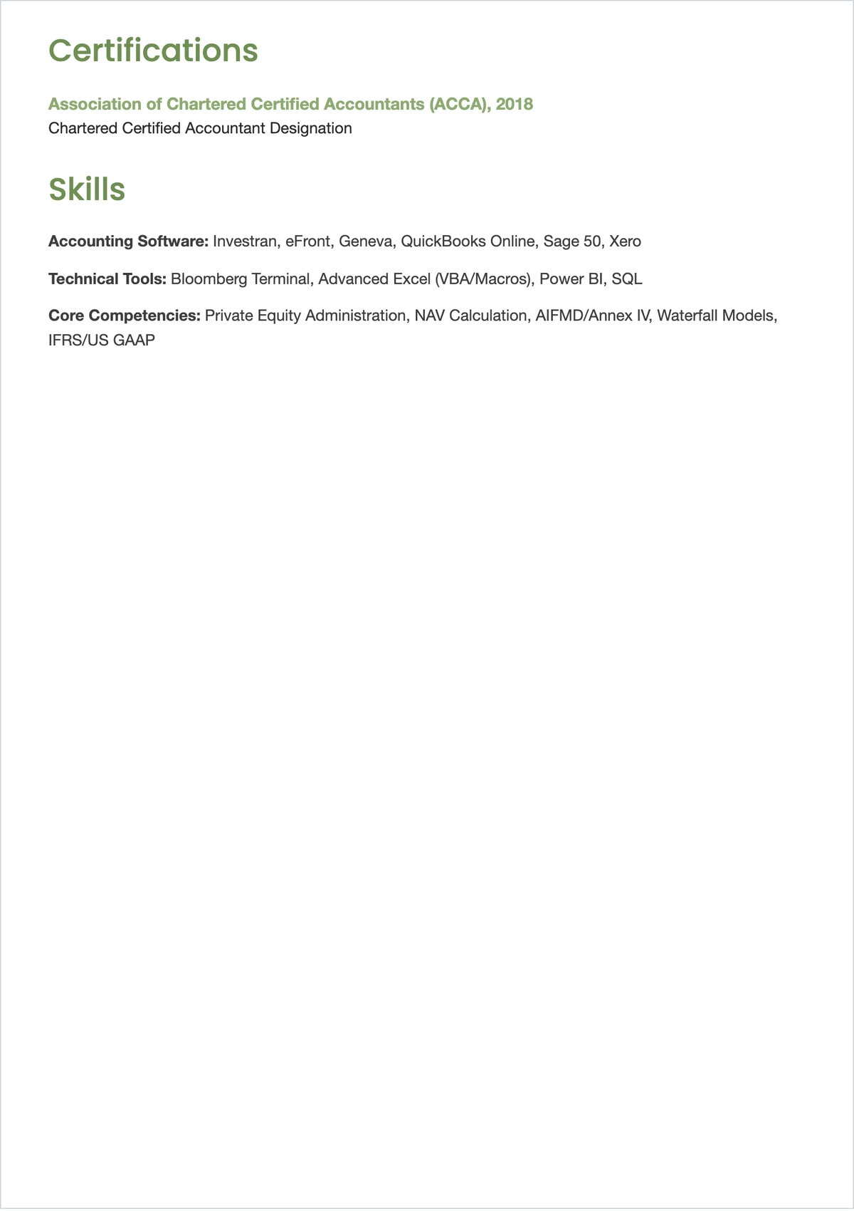 Free Fund Accountant ATS CV Template, AI CV Builder