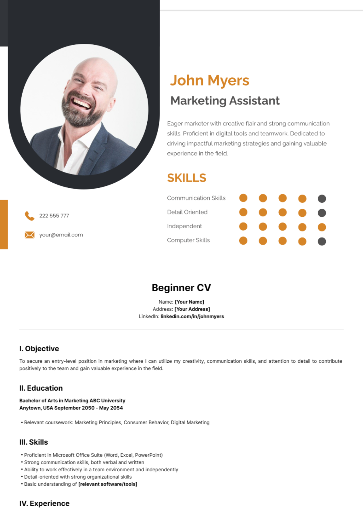 Beginner CV Template - Edit Online & Download Example | Template.net