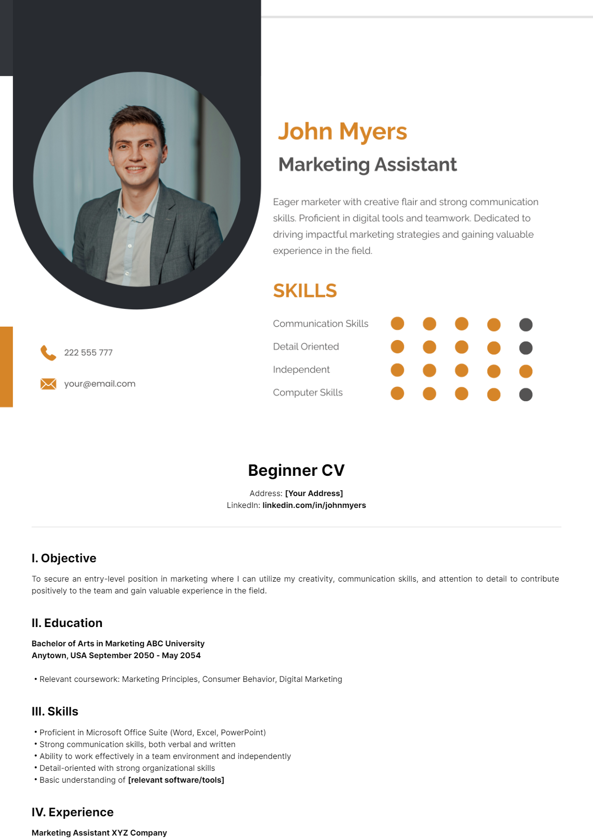 Beginner CV Template - Edit Online & Download